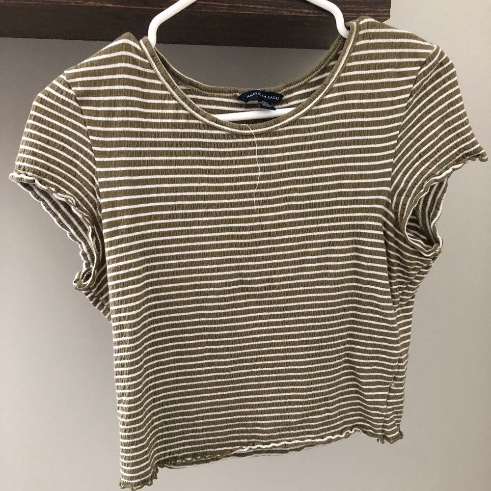 American Eagle Striped Crew Neck Crop Top